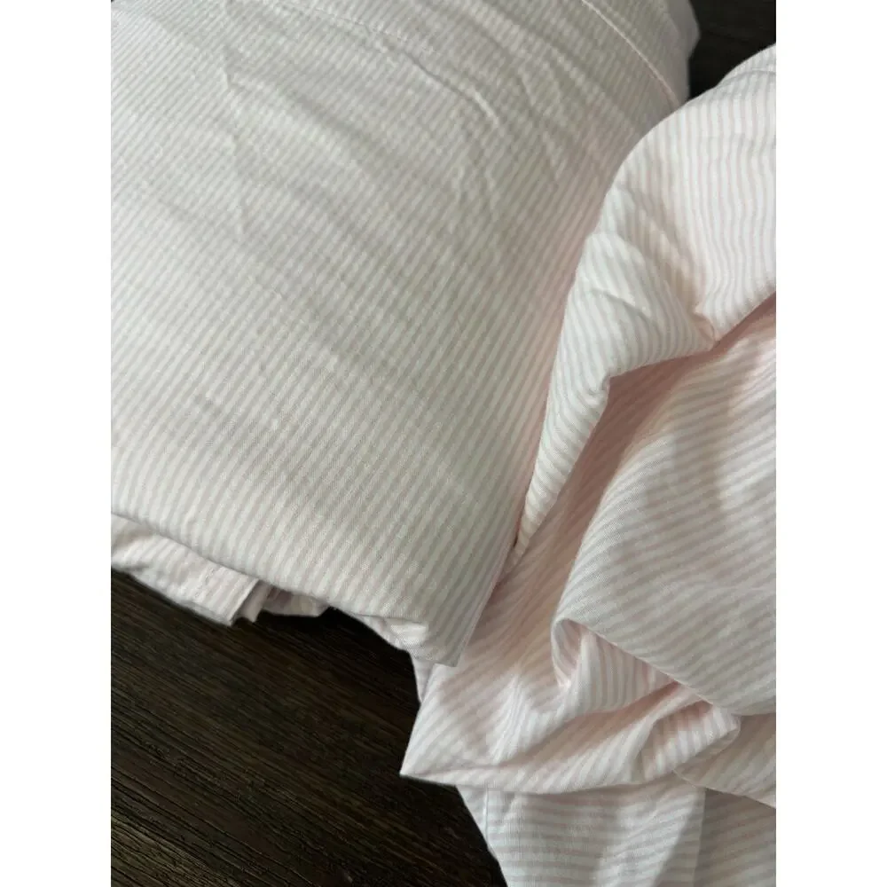 Kate Spade KING Fitted + Flat Sheet Set Baby Pink/White Stripes 100% Cotton 2 Pc